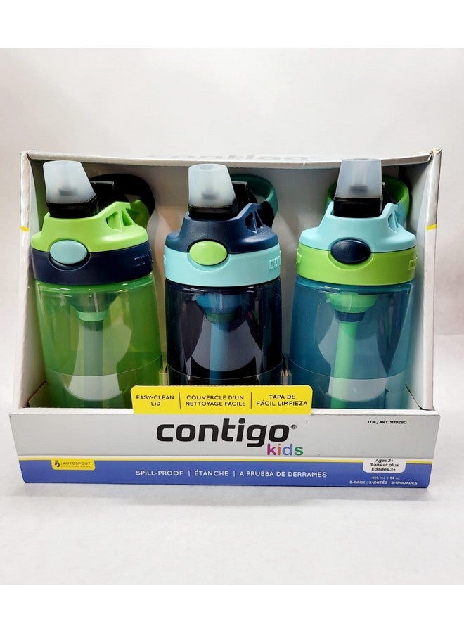 Kids Water Bottle 14 Oz With Autospout Technology Spill Proof Easyclean Lid Design Ages 3 Plus Top Rack Dishwasher Safe 3Pack Green / Blue Blue Green