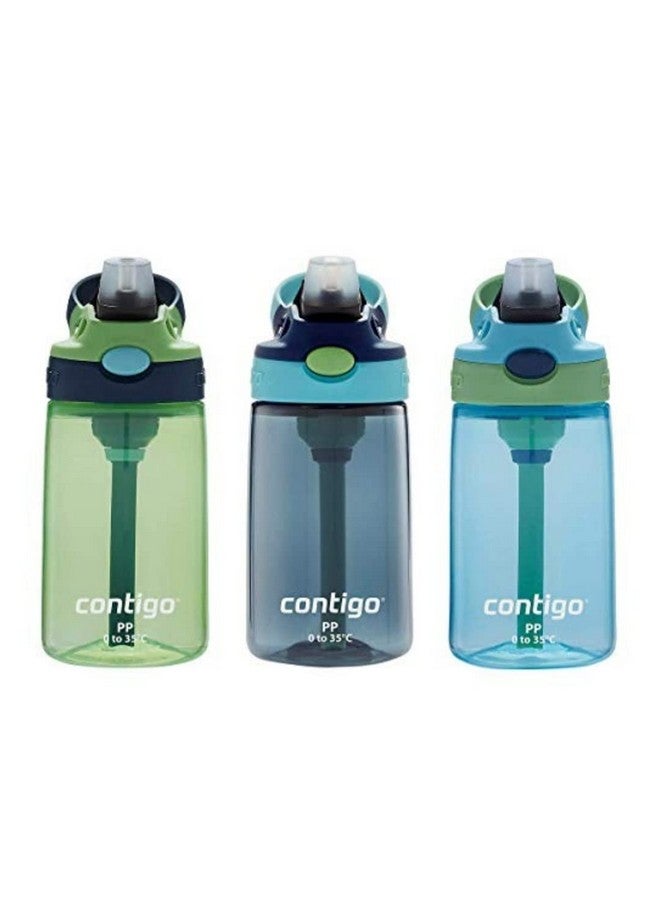 Kids Water Bottle 14 Oz With Autospout Technology Spill Proof Easyclean Lid Design Ages 3 Plus Top Rack Dishwasher Safe 3Pack Green / Blue Blue Green