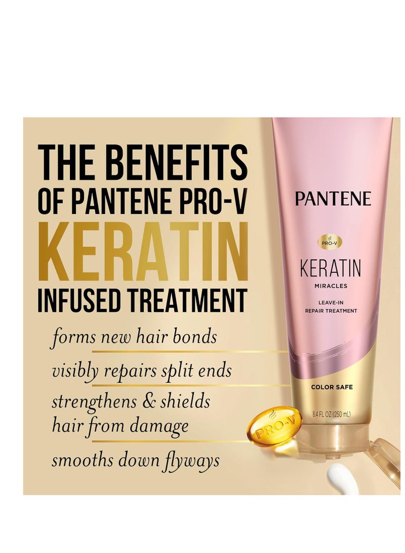 Pantene Keratin Leave-In Conditioner with Argan Oil, Protein Treatment for Dry, Damaged & Color-Treated Hair, Repairs Split Ends & Protects from Damage, Formaldehyde-Free, 8.4 Fl Oz