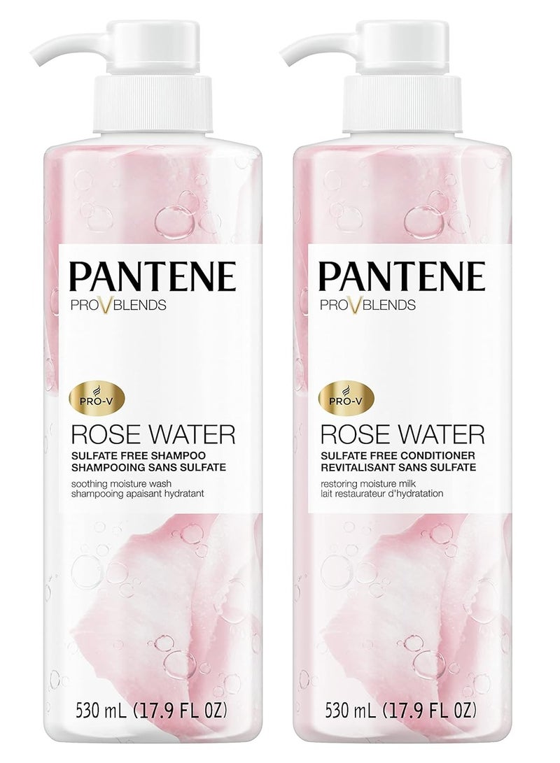 Pantene Sulfate Free Shampoo and Conditioner Set, Rose Water, Soothing and Moisturizing, Infused with Vitamin B5, for all Hair Types, Safe for Color Treated Hair, Pro-V Blend, 17.9 Fl Oz Each, 2 Pack