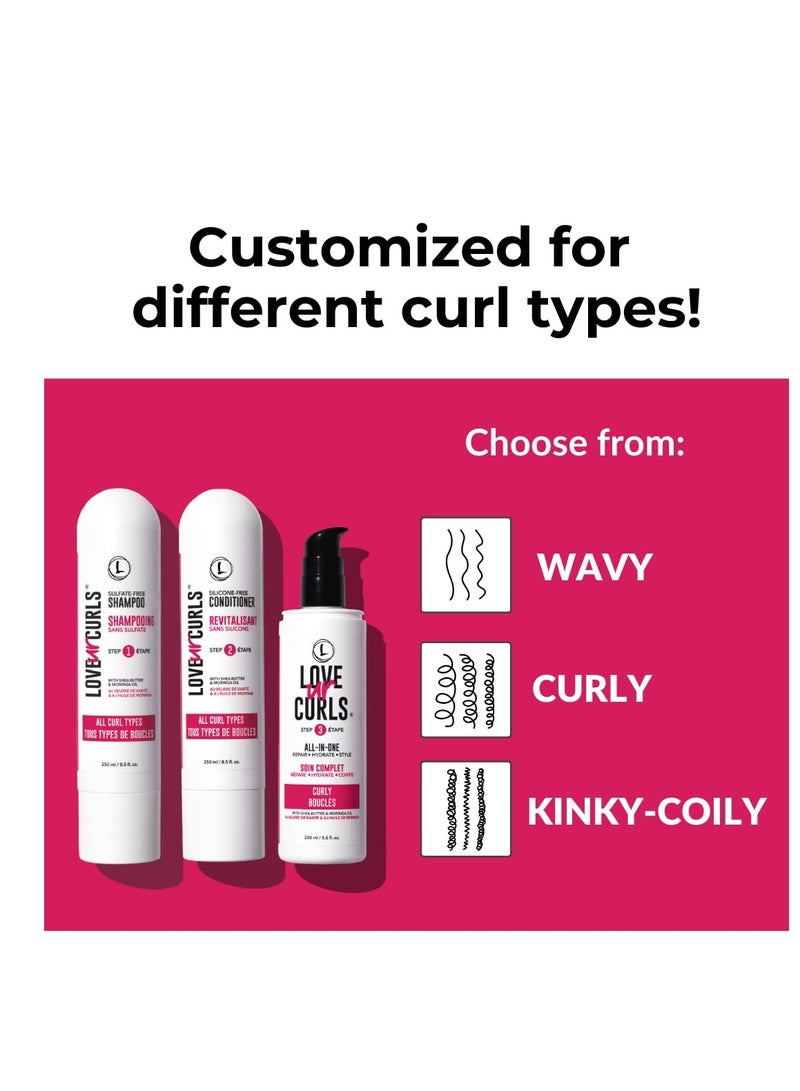 Love Ur Curls - LUS Shampoo & Conditioner Set with All in One Curl Cream Styler for Curly Hair, 3 Step System to Repair and Moisturizing