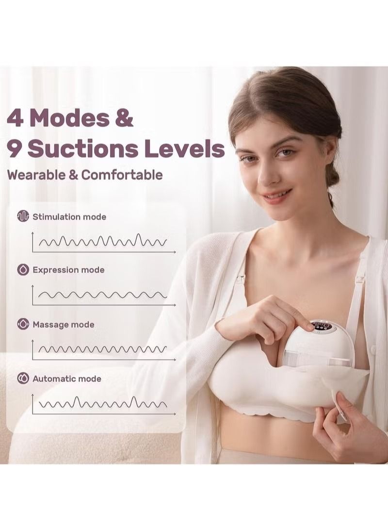 Breast Pump, Wearable Breast Pump with 4 Modes & 9 Levels, Electric Breast Pump for Breastfeeding