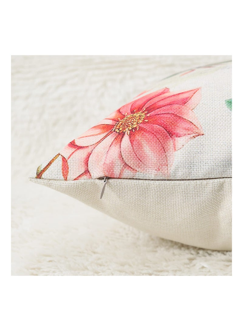 Throw Pillow Covers, Set of 4 Spring Flower Pillow Covers Linen Decorative Pillow Cases for Sofa Couch Living Room Outdoor (45 * 45 cm, Pink Flower)