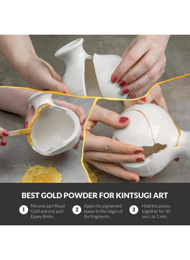 Royal Gold Mica Powder For Epoxy Resin - Kintsugi Gold - Epoxy Resin Pigment - Great Resin Color For Kintsugi Repair Kit And Metallic Epoxy - Resin Art Supplies - Cosmetic Grade Mica Powder