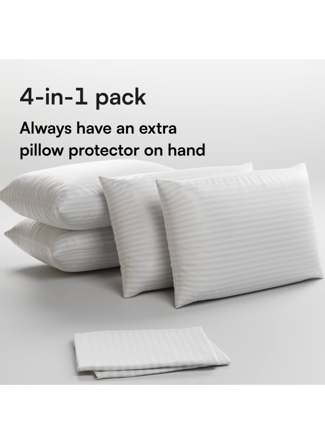 Niagara 4 Pack Standard Pillow Protectors With Zipper Soft Quiet Cotton Sateen Effective Dust Protection Stay In Place Pillow Covers Ideal For Home Guests Rentals 20X26 Inches