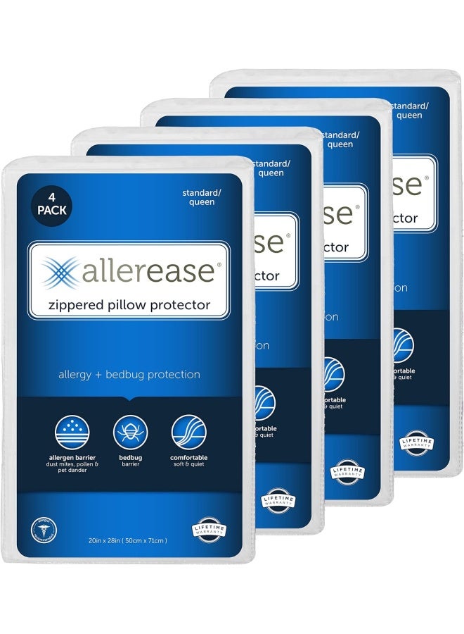 Aller-Ease Maximum Allergy Pillow Protector, Standard/Queen - 4 Pack