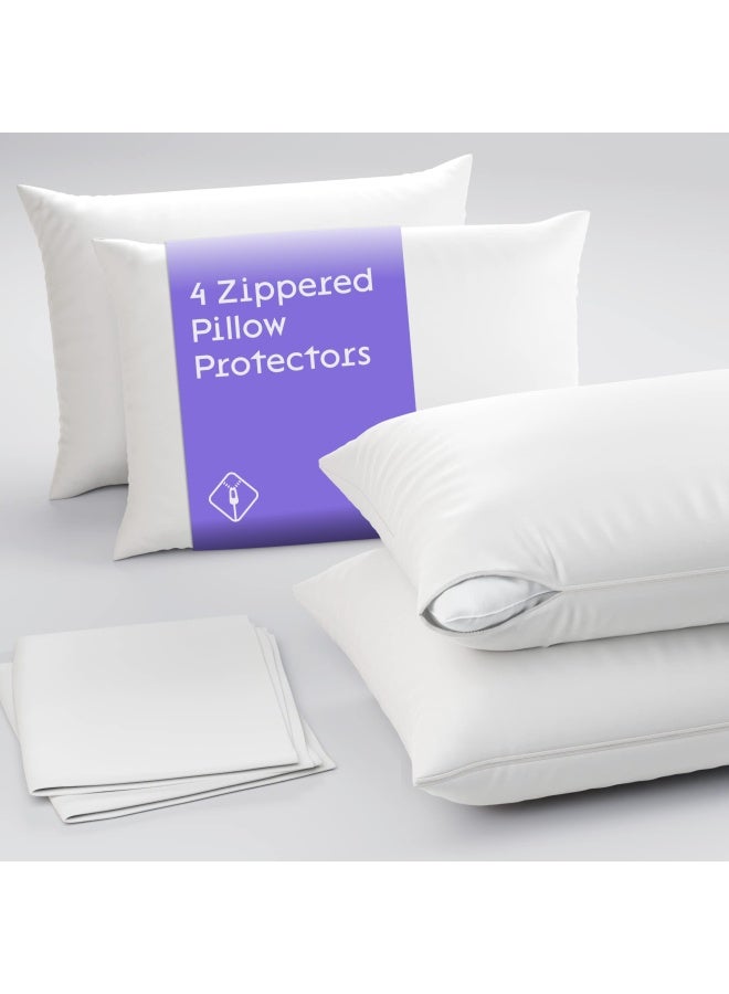 Pillow Protectors Cases Covers Zippered Set White Soft Brushed Microfiber Reduces Respiratory Irritation Physical Threapy Clinics Hotels 4 Pack Queen