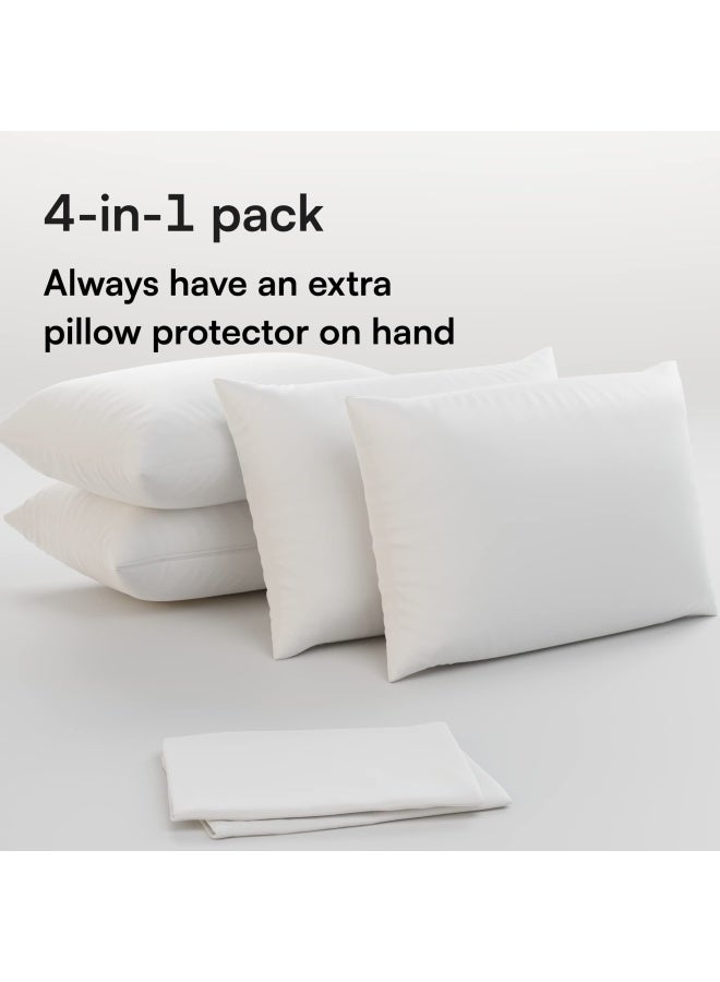 Pillow Protectors Cases Covers Zippered Set White Soft Brushed Microfiber Reduces Respiratory Irritation Physical Threapy Clinics Hotels 4 Pack Queen