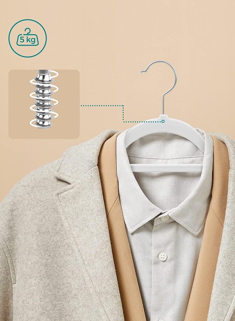 Non-Slip Velvet Hangers - Suit Hangers (50 Pack) Ultra Thin Space Saving 360 Degree Swivel Hook Clothes Hangers Hold Up-to 10 Lbs, for Coats, Jackets, Pants, Dress Clothe- With Bar 50pcs White