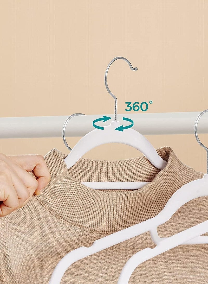Non-Slip Velvet Hangers - Suit Hangers (50 Pack) Ultra Thin Space Saving 360 Degree Swivel Hook Clothes Hangers Hold Up-to 10 Lbs, for Coats, Jackets, Pants, Dress Clothe- With Bar 50pcs White