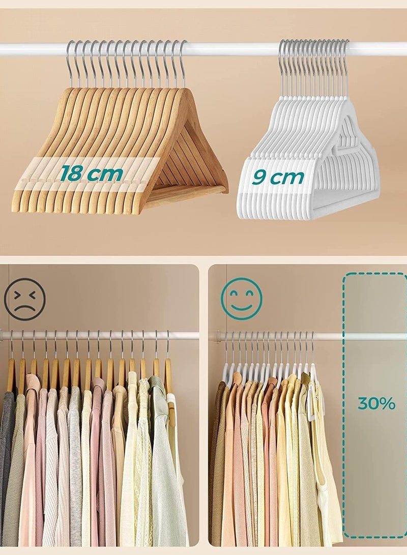 Non-Slip Velvet Hangers - Suit Hangers (50 Pack) Ultra Thin Space Saving 360 Degree Swivel Hook Clothes Hangers Hold Up-to 10 Lbs, for Coats, Jackets, Pants, Dress Clothe- With Bar 50pcs White