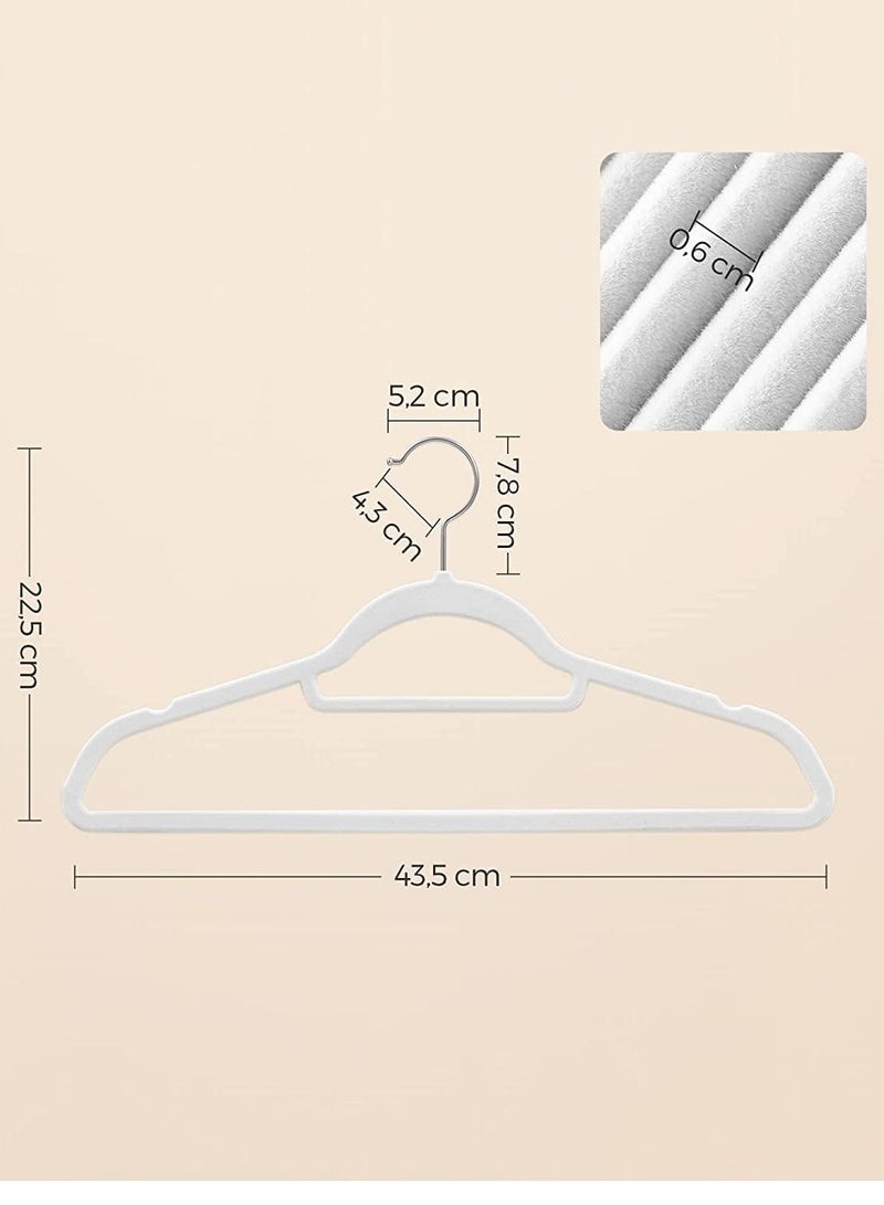 Non-Slip Velvet Hangers - Suit Hangers (50 Pack) Ultra Thin Space Saving 360 Degree Swivel Hook Clothes Hangers Hold Up-to 10 Lbs, for Coats, Jackets, Pants, Dress Clothe- With Bar 50pcs White