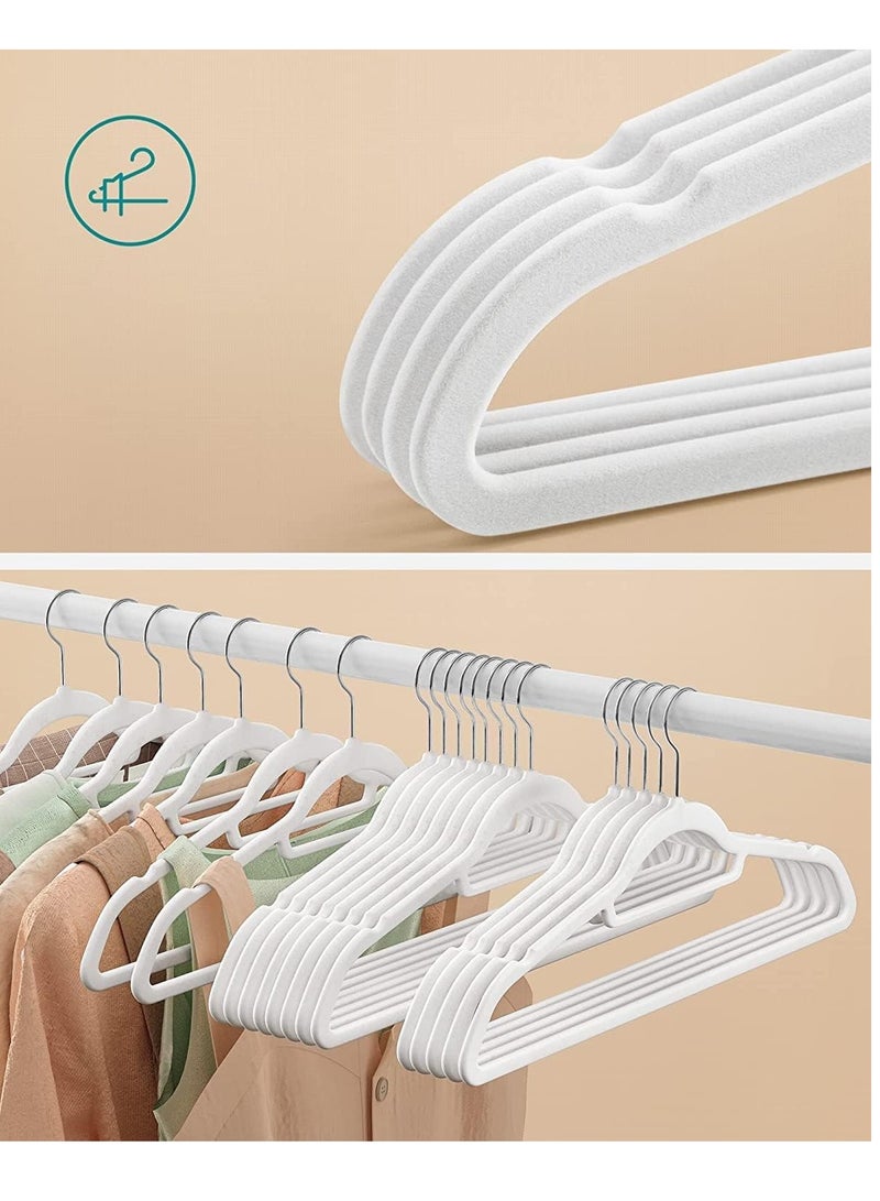 Non-Slip Velvet Hangers - Suit Hangers (50 Pack) Ultra Thin Space Saving 360 Degree Swivel Hook Clothes Hangers Hold Up-to 10 Lbs, for Coats, Jackets, Pants, Dress Clothe- With Bar 50pcs White