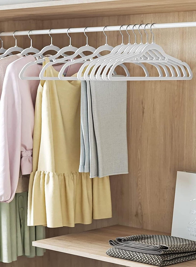 Non-Slip Velvet Hangers - Suit Hangers (50 Pack) Ultra Thin Space Saving 360 Degree Swivel Hook Clothes Hangers Hold Up-to 10 Lbs, for Coats, Jackets, Pants, Dress Clothe- With Bar 50pcs White