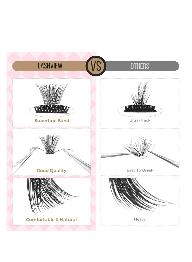 LASHVIEW Lash-Extension-Clusters 168pcs D Curl Lash Clusters Natural Look Cluster Lashes Extensions Super Thin Band & Soft Lashes Reusable 9-16mm MIX (56D)