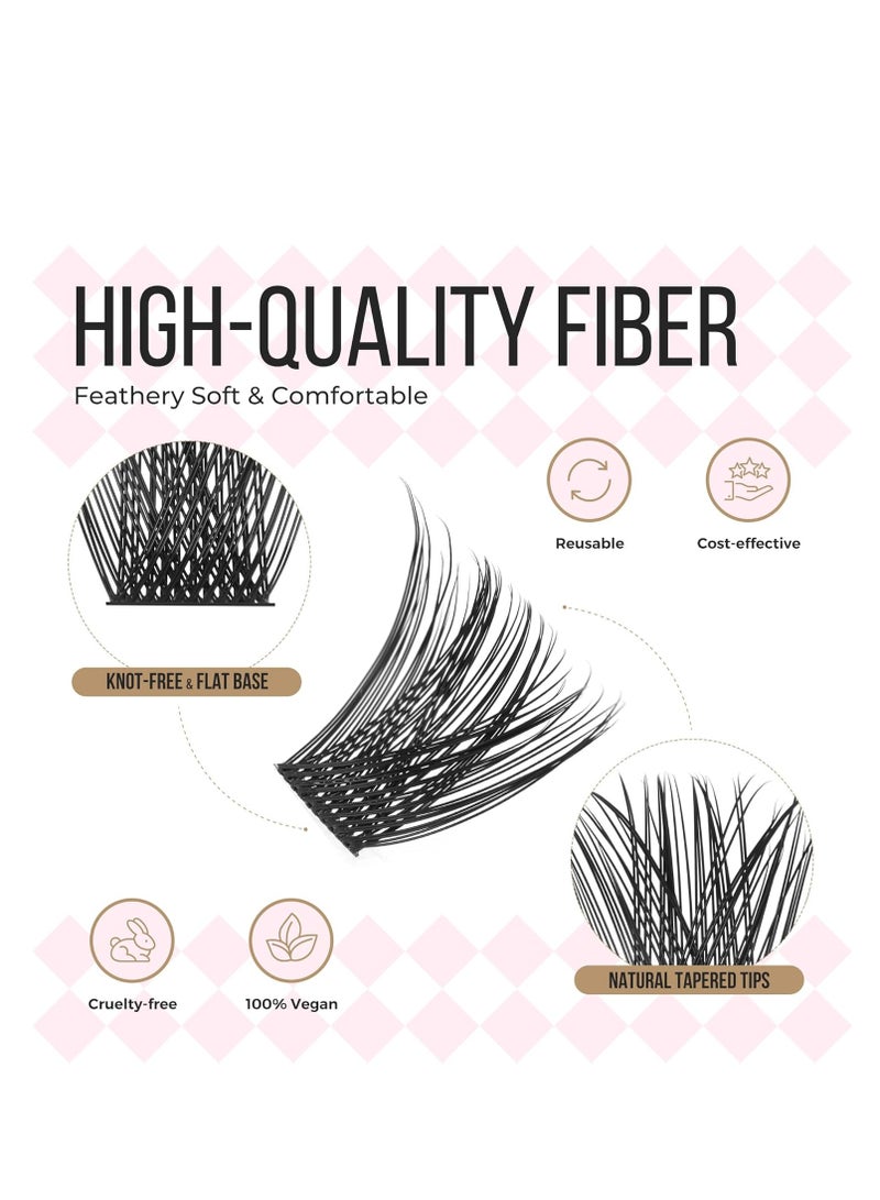 LASHVIEW Lash-Extension-Clusters 168pcs D Curl Lash Clusters Natural Look Cluster Lashes Extensions Super Thin Band & Soft Lashes Reusable 9-16mm MIX (56D)