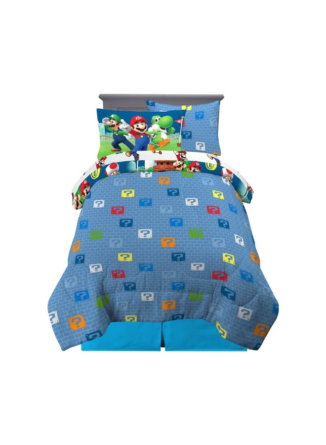 Kids Bedding Super Soft Comforter And Sheet Set With Sham  5 Piece Twin Size  Mario