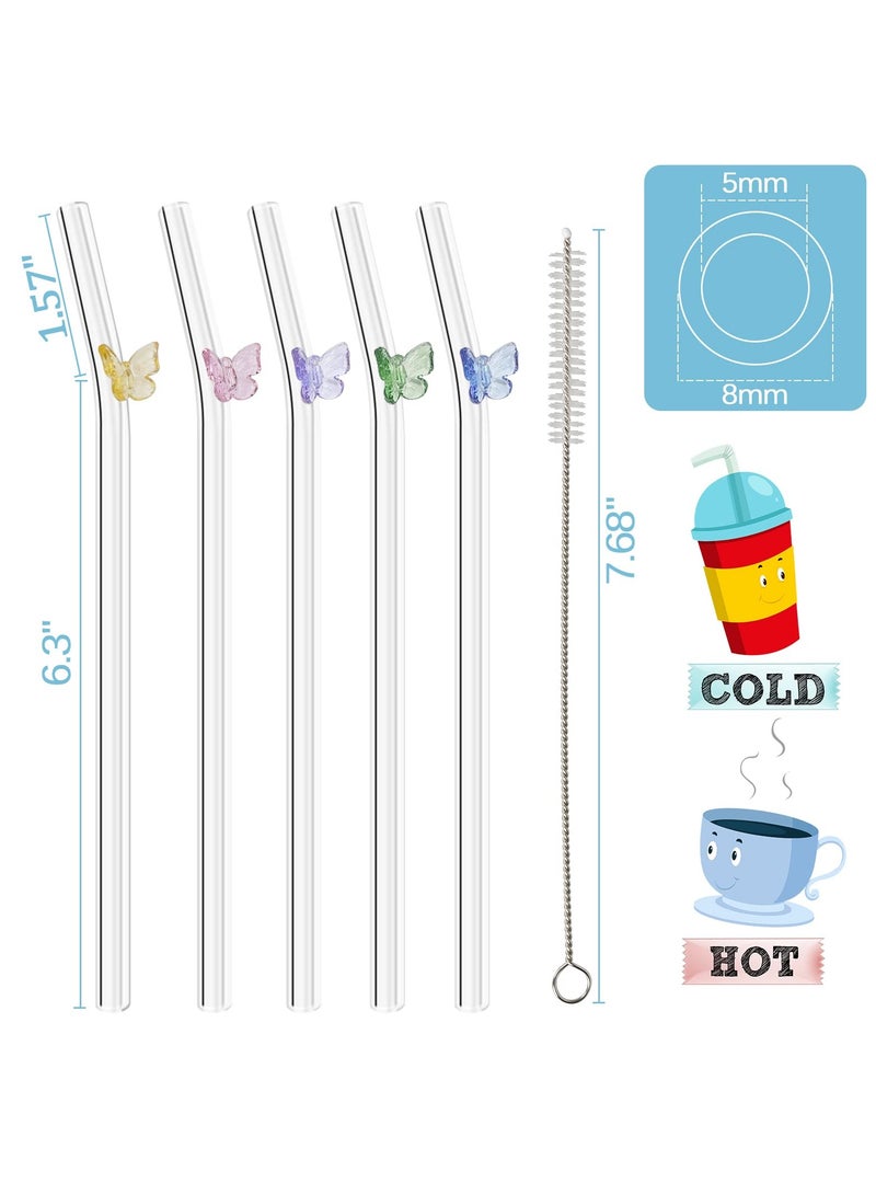 Colorful Butterfly Design Reusable Glass Straws - 7.8