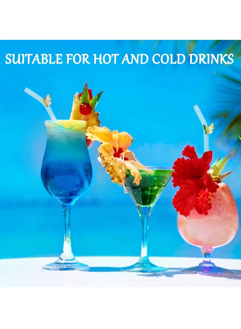 Colorful Butterfly Design Reusable Glass Straws - 7.8