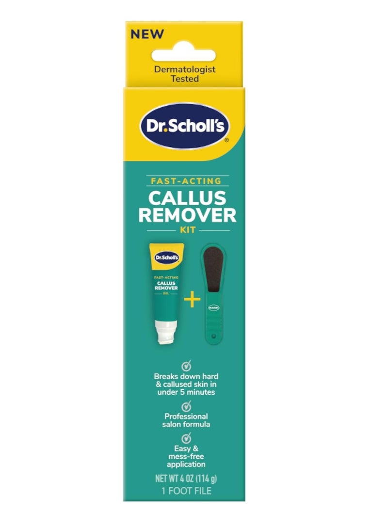 Dr. Scholl's Fast Acting Callus Remover Gel Kit, Hard Skin Removal, Smooth Soft Feet in Minutes, Salon Professional Formula, Mess Free Application, Exfoliating Foot File Pedicure Tool Included