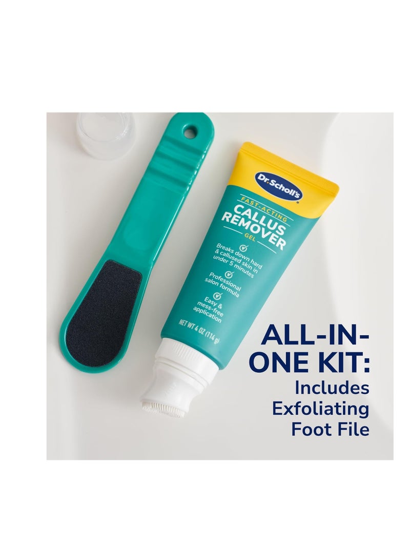 Dr. Scholl's Fast Acting Callus Remover Gel Kit, Hard Skin Removal, Smooth Soft Feet in Minutes, Salon Professional Formula, Mess Free Application, Exfoliating Foot File Pedicure Tool Included