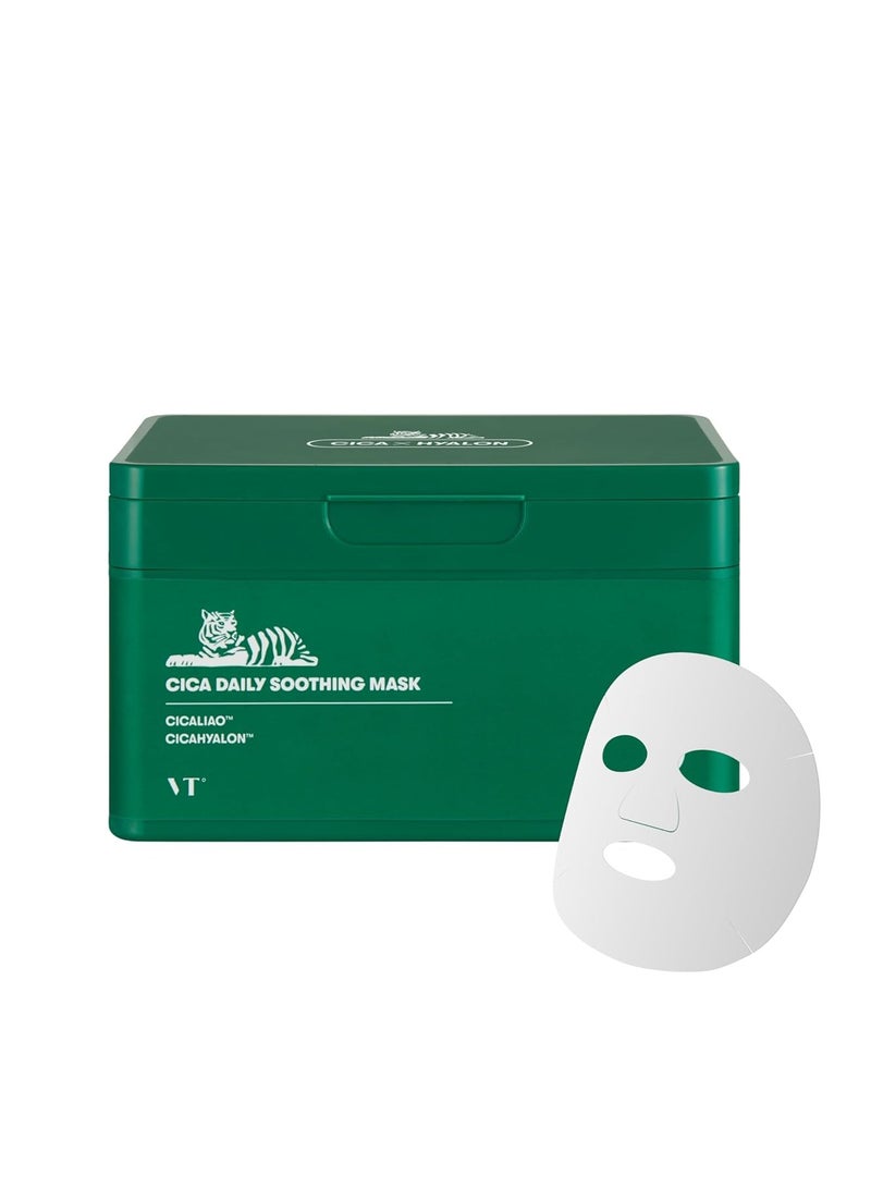 VT COSMETICS Daily Soothing Mask 30ea, Facial Sheet Mask for Moist & Hydrating, 30 Day Supply, Cica Face Mask