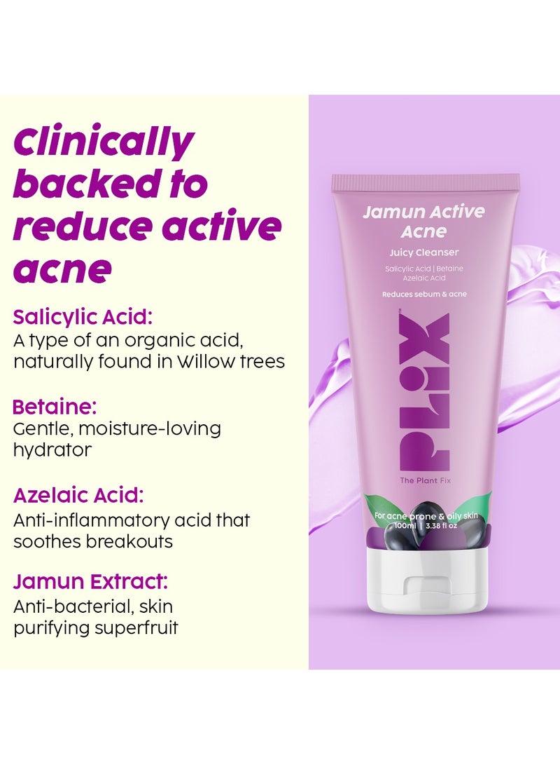 Jamun Face Wash 2% Salicylic Acid Serum With Smoothie Moisturizer Combo Detoxifies Skin, Reduces Active Acne, Fades Blemishes For All Skin Types