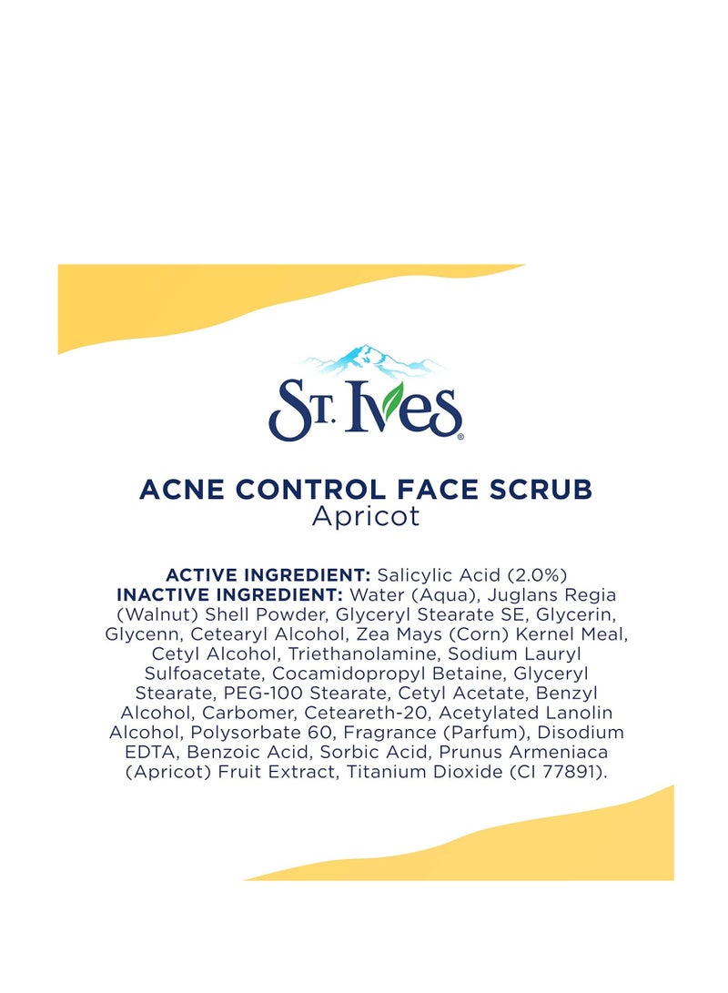 St. Ives Acne Control Apricot Face Scrub, Deep Exfoliator Skin Care, Prevents Acne for Radiant Skin, Salicylic Acid Acne Treatment Facial Scrub, Made with 100% Natural Exfoliants, 6 oz, 4 Pack