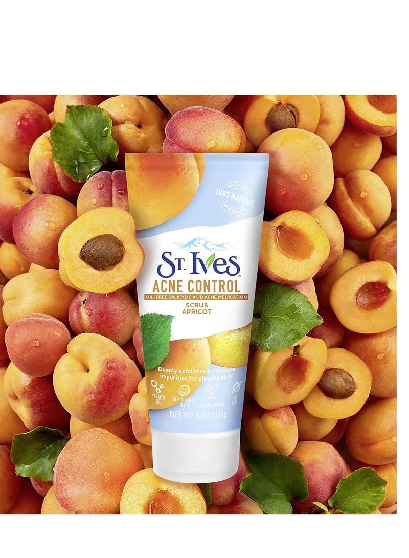 St. Ives Acne Control Apricot Face Scrub, Deep Exfoliator Skin Care, Prevents Acne for Radiant Skin, Salicylic Acid Acne Treatment Facial Scrub, Made with 100% Natural Exfoliants, 6 oz, 4 Pack