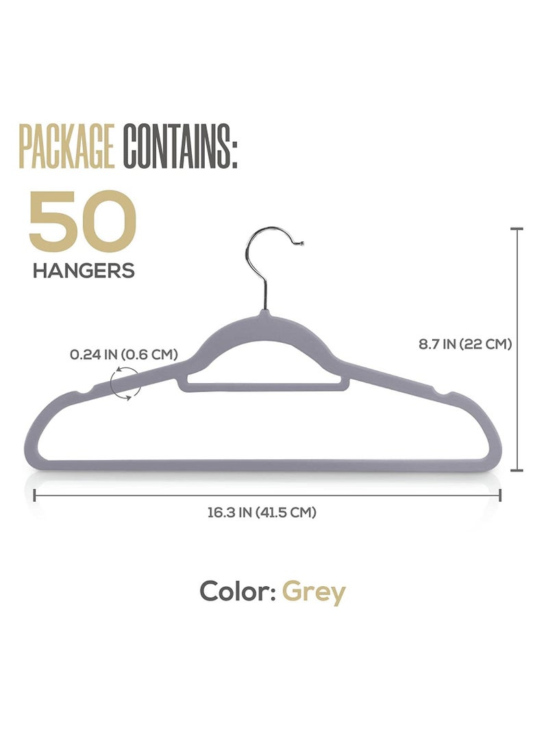 COOLBABY Premium Non Slip Velvet Hangers - Heavy Duty - Coat Suit Hangers (Grey, Pack of 50)