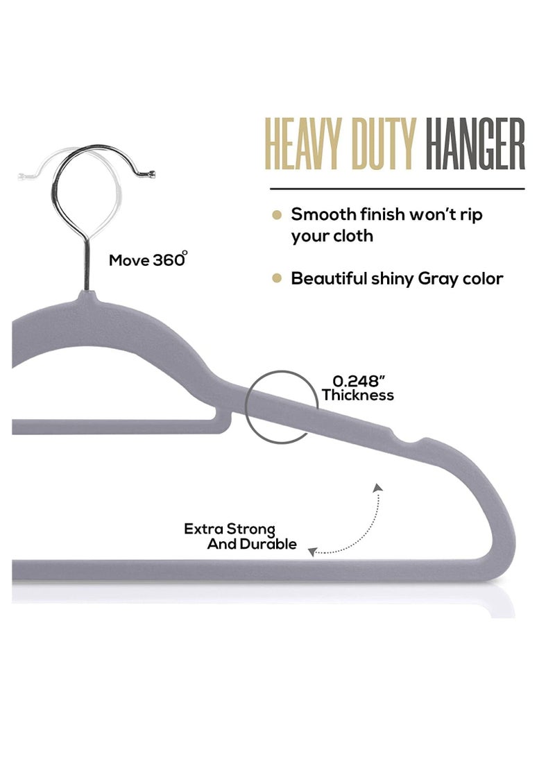 COOLBABY Premium Non Slip Velvet Hangers - Heavy Duty - Coat Suit Hangers (Grey, Pack of 50)