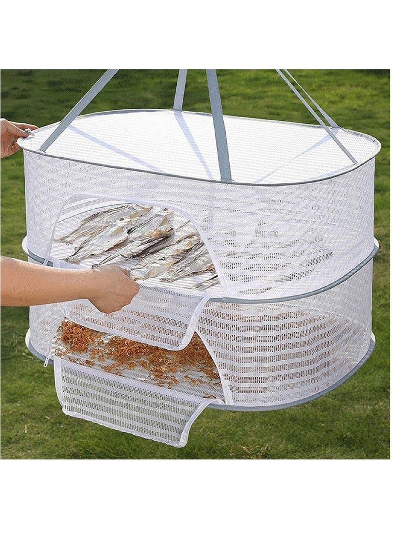 Herb Drying Rack 2-Layer 2-Feet Hanging Mesh Net Dryer Collapsible with S-Shape Zippers Pothook Carabiner and Storage Pouch for Hydroponics Flowers Buds Fruits Seafoods Clothes