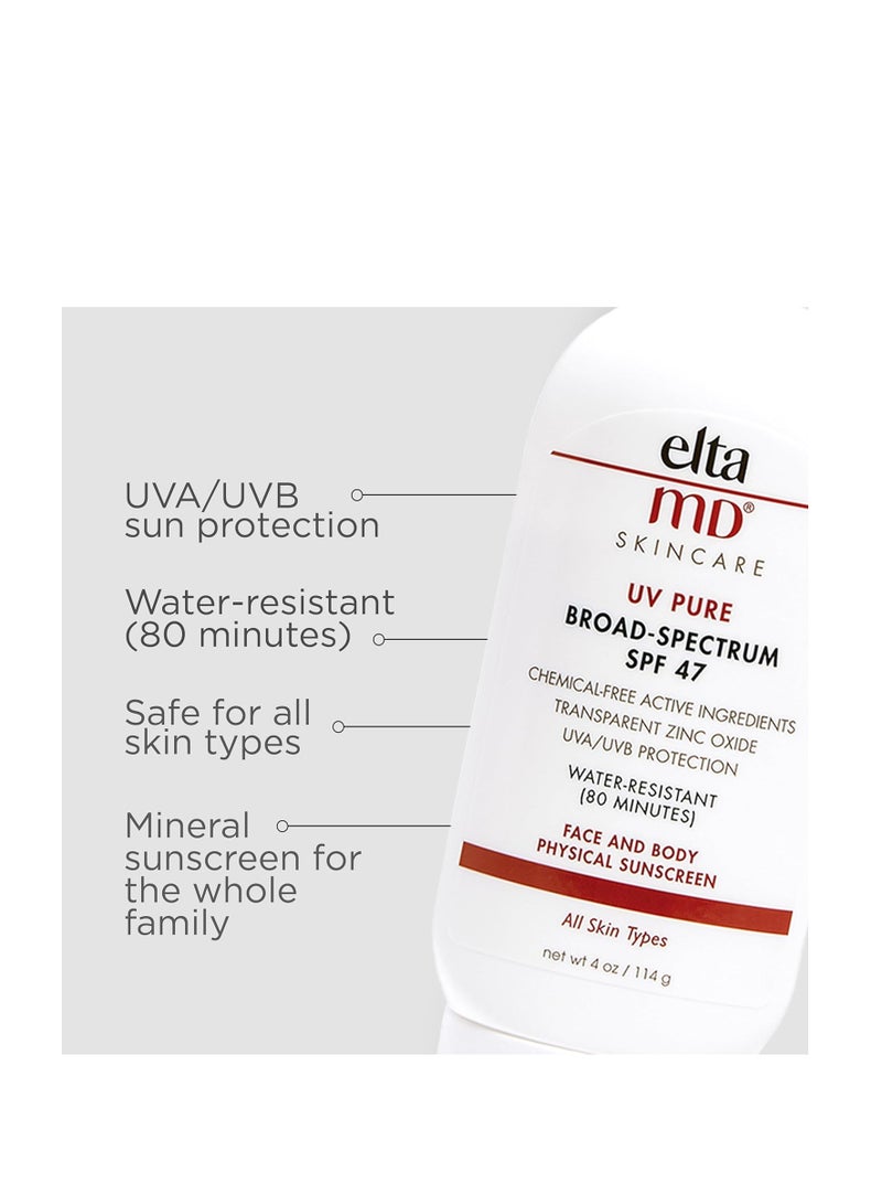 EltaMD UV Pure Face and Body Sunscreen, Mineral Sunscreen for Kids and Adults, Water Resistant Up to 80 Minutes, 4.0 oz Tube