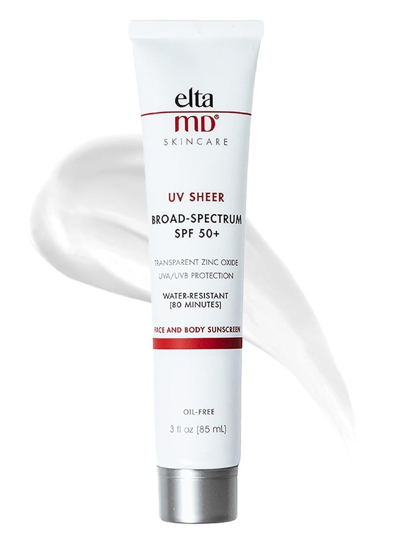 EltaMD UV Sheer Face Sunscreen, SPF 50+ No White Cast Sunscreen for Face and Body, Zinc Oxide Sunscreen Formula