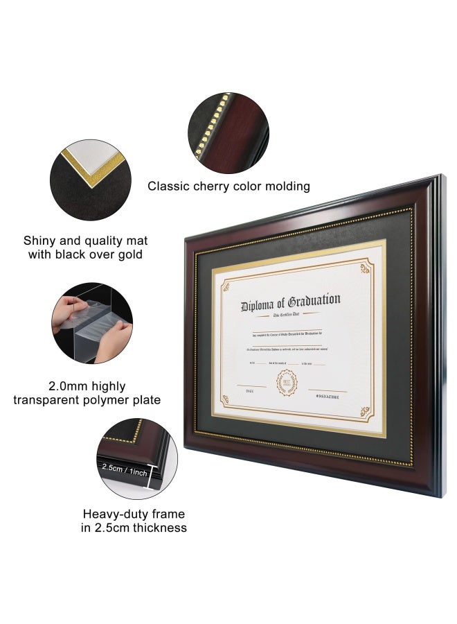 Graduatepro  8.5x11 Diploma Frame with Black Over Gold Mat or Display 11x14 Document Without Mat CPA License Frame UV Protection Acrylic Mahogany with Gold Beads