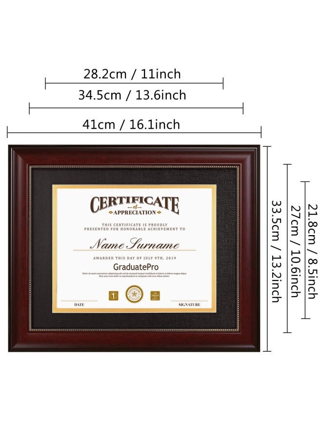 Graduatepro  8.5x11 Diploma Frame with Black Over Gold Mat or Display 11x14 Document Without Mat CPA License Frame UV Protection Acrylic Mahogany with Gold Beads