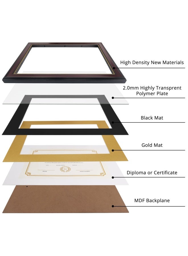 Graduatepro  8.5x11 Diploma Frame with Black Over Gold Mat or Display 11x14 Document Without Mat CPA License Frame UV Protection Acrylic Mahogany with Gold Beads