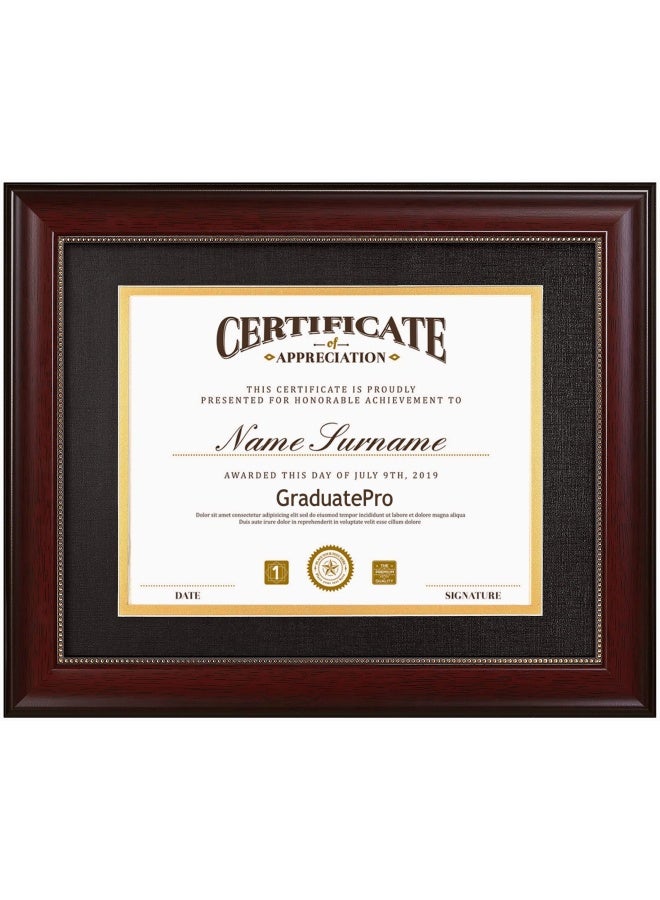 Graduatepro  8.5x11 Diploma Frame with Black Over Gold Mat or Display 11x14 Document Without Mat CPA License Frame UV Protection Acrylic Mahogany with Gold Beads