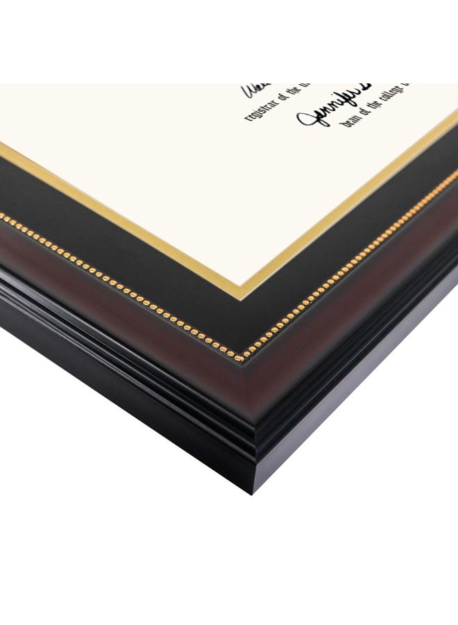 Graduatepro  8.5x11 Diploma Frame with Black Over Gold Mat or Display 11x14 Document Without Mat CPA License Frame UV Protection Acrylic Mahogany with Gold Beads