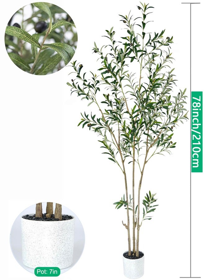 2.1M Olive Tree Fluffy Artificial Plants Indoor for Home Corner, Faux Olive Tree for Modern Home Office Living Room Floor Decor Indoor