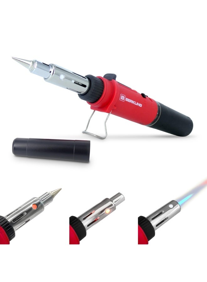 Berkling BSG-568 3-IN-1 Cordless Butane Soldering Iron   Heat Gun   Mini Torch - Self-Ignite  Rechargeable  Light Weight  Portable  Adjustable Flame For Automotive  Electronics  Home DIY  Computer