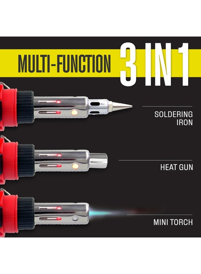 Berkling BSG-568 3-IN-1 Cordless Butane Soldering Iron   Heat Gun   Mini Torch - Self-Ignite  Rechargeable  Light Weight  Portable  Adjustable Flame For Automotive  Electronics  Home DIY  Computer