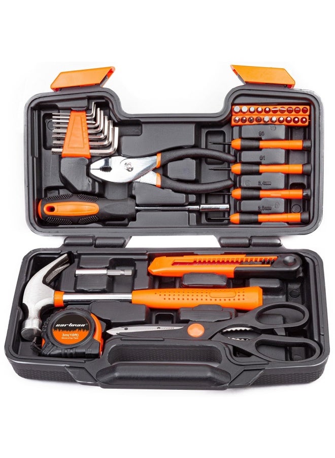 CARTMAN Orange 39-Piece Tool Set - General Household Hand Tool Kit with Plastic Toolbox Storage Case