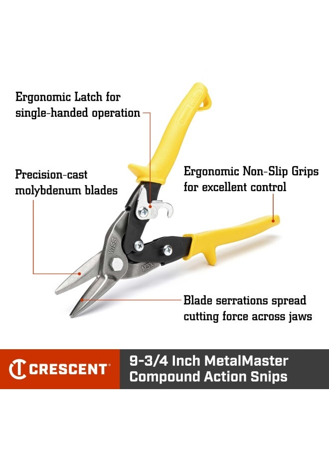 Crescent Wiss 9 3 4 Inch Metalmaster Compound Action Snips Straight Left And Right Cut M3R