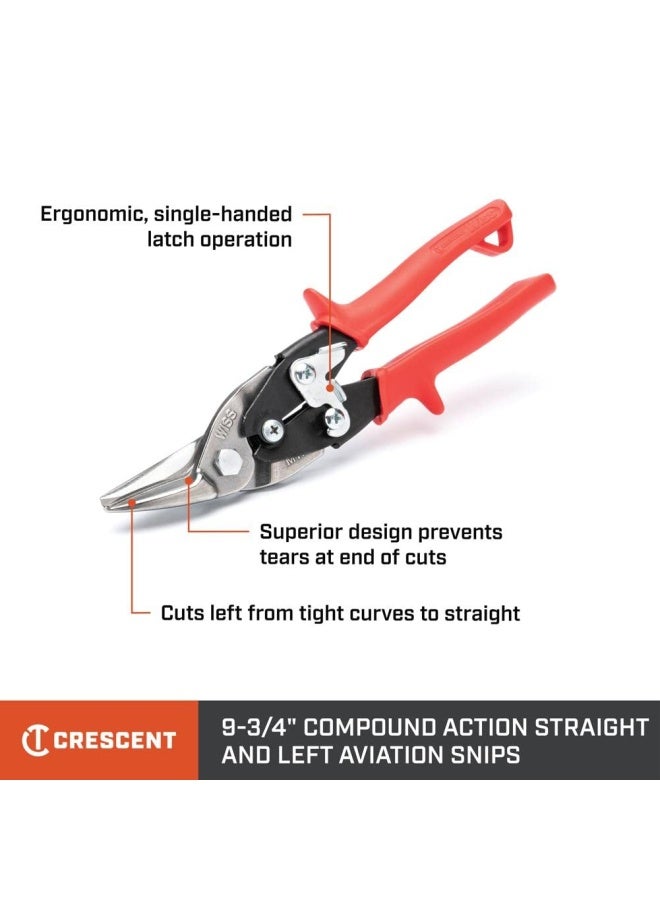 Wiss M1R 248Mm 9 3 4 Inch Metalmaster Compound Action Aviation Snips Cuts Straight To Left Red