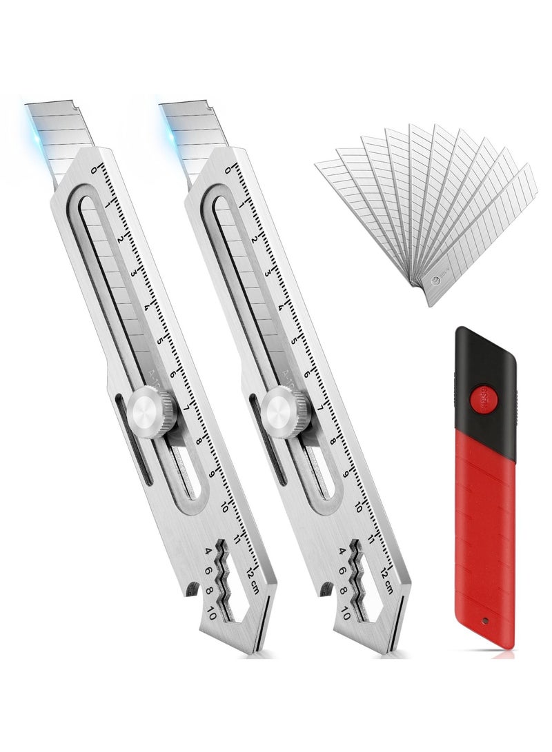 SYOSI 2 Pcs Utility Knife, Stainless Steel Retractable Box Cutter, Multifunctional Utility Knife with 10 Pcs Replaceable Blades for Office, Home, School