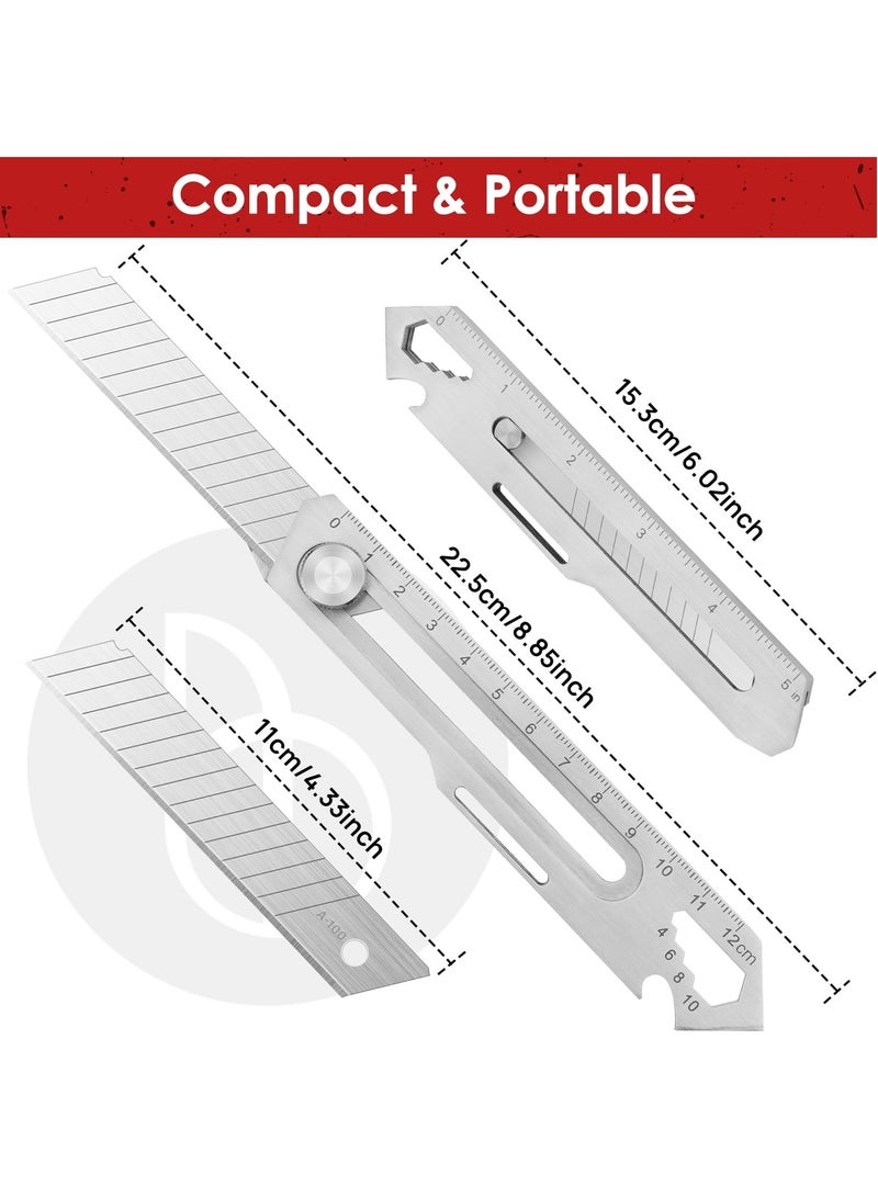 SYOSI 2 Pcs Utility Knife, Stainless Steel Retractable Box Cutter, Multifunctional Utility Knife with 10 Pcs Replaceable Blades for Office, Home, School