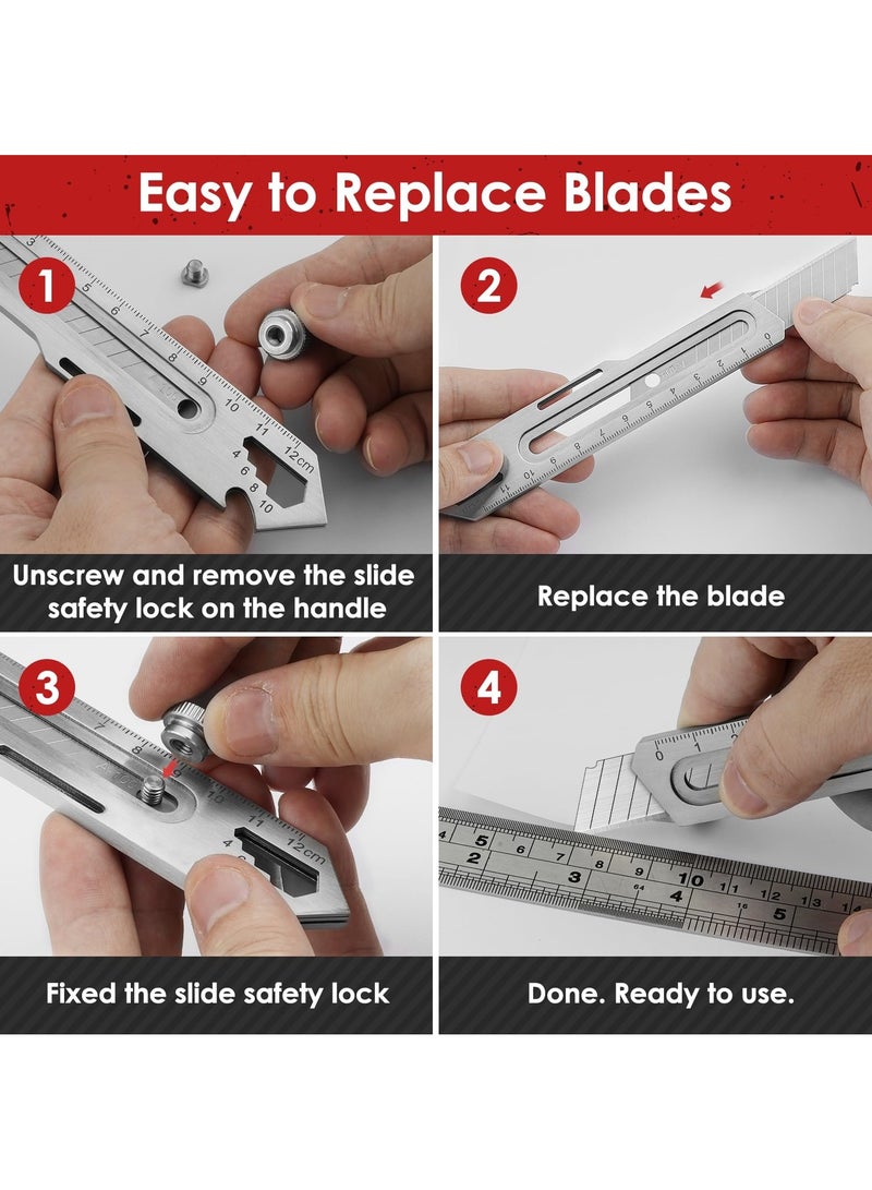 SYOSI 2 Pcs Utility Knife, Stainless Steel Retractable Box Cutter, Multifunctional Utility Knife with 10 Pcs Replaceable Blades for Office, Home, School
