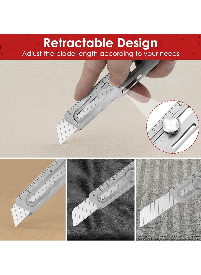 SYOSI 2 Pcs Utility Knife, Stainless Steel Retractable Box Cutter, Multifunctional Utility Knife with 10 Pcs Replaceable Blades for Office, Home, School