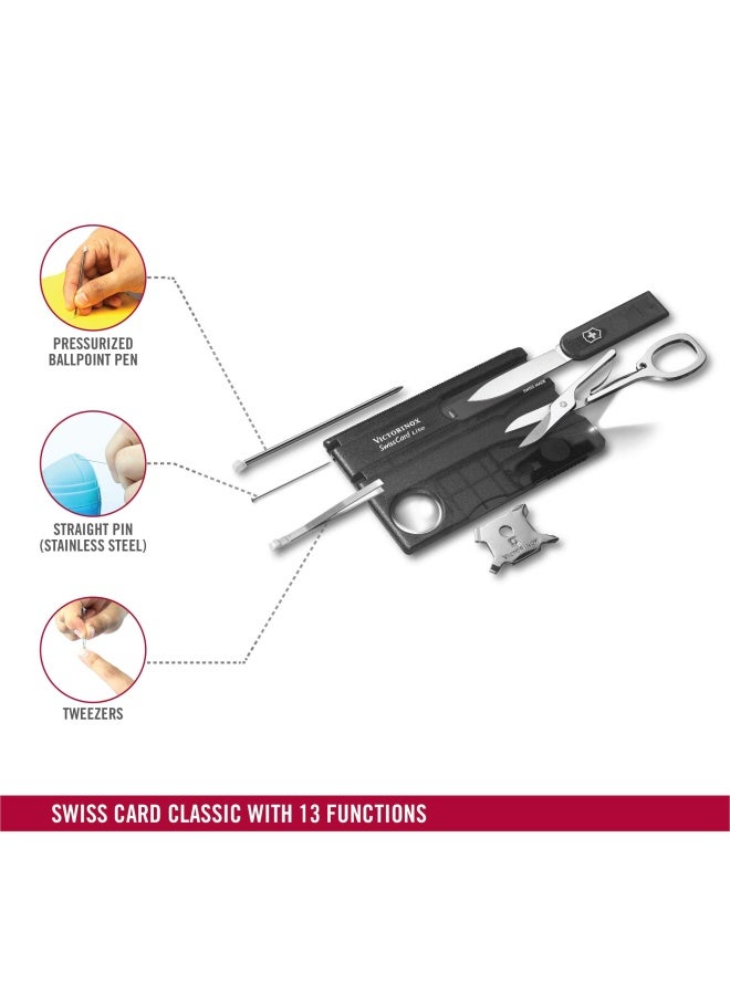 VICTORINOX SWISS CARD LITE 0.7333.T3 BLACK TRANSPARANT Swiss made functional companion with 13 functions
